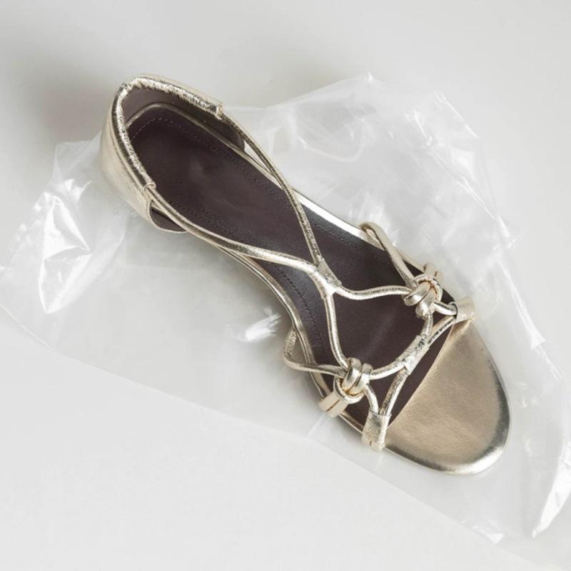 

[Qiangshengda] Height increase 4cm summer light luxury woven cross belt niche fashionable hollow leak toe sandals girls 40 золотой