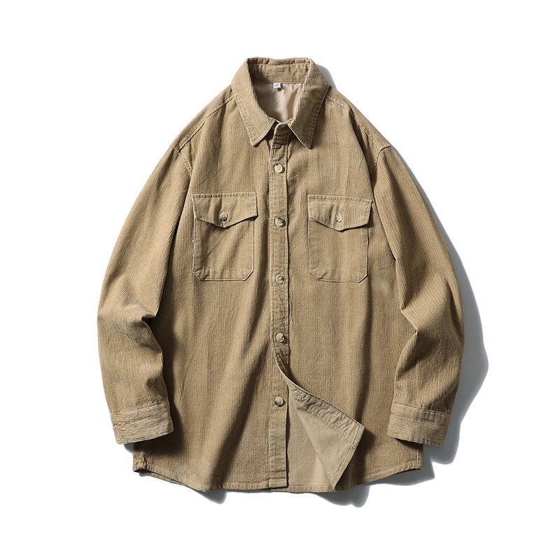 Japanese Retro Corduroy Long-Sleeve Work Shirt Jacket for Men, Autumn and Winter Casual Slim-Fit Foreign Trade Men's Shirt