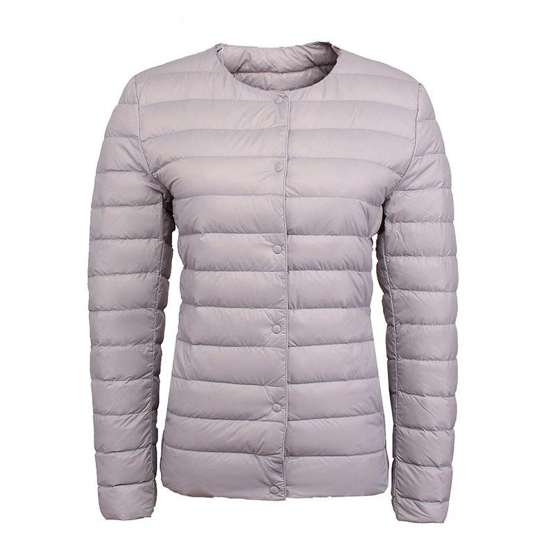 Autumn and Winter Women's 90 Down Round Neck V-neck Long Sleeve Solid Colour Duck Down Jacket Simple Jacket