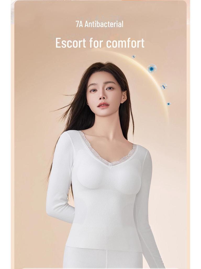 Damen Nahtlose Warme Samt Herbst Unterwäsche Hose mit Brustpolster - Kaschmirseide, Verdickt für Zusätzliche Wärme