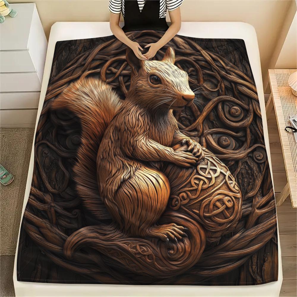 Ardilla, Manta de Franela con Patrón, Alta calidad Cómoda para Todas las Estaciones, Decoración del Hogar, Calidez y Comodidad, Perfecta para Regalos.