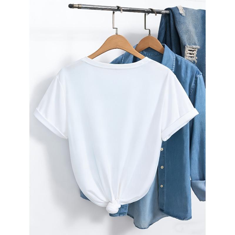 European Size Women'S Summer Fashion Versatile Outdoor Breathable Soft Comfortable Heat-Transfer Printed Short-Sleeved T-Shirt Casual Style