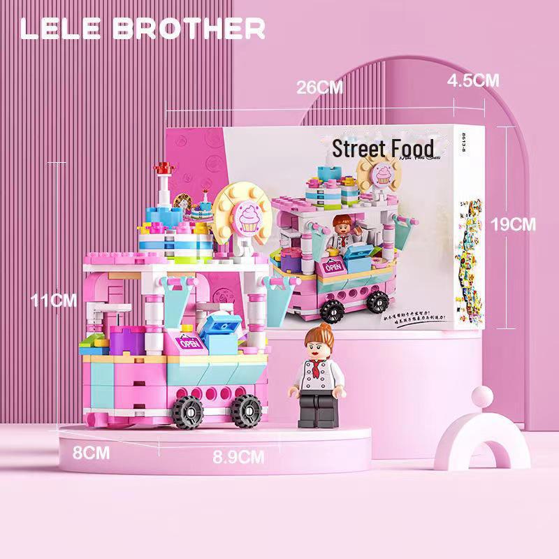 Retro Hamburger and Ice Cream Food Truck Building Block Set for Children