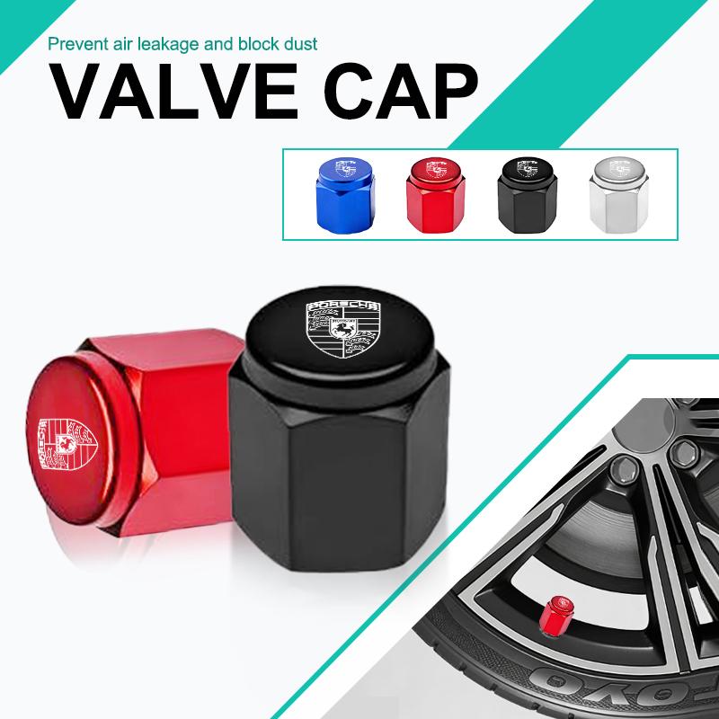AAV1 4PCS Cache-obus de valve d'air de pneu de roue style métal pour Porsche Cayenne Panamera Macan Boxster Cayman 718 911 Autocollant