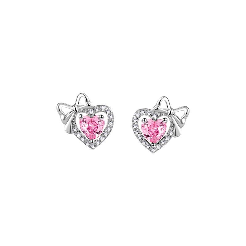 Original Love Bow Stud Earrings Women's Light Luxury Cold Wind Earrings Diamond Zircon Ear Jewelry