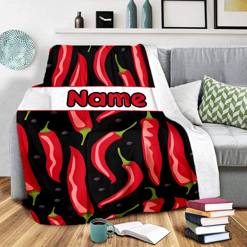 Chili Pepper Pattern Home Customize Your Name Blankets Comfortable Soft Lightweight Allseason Multipurpose Blanket For Picnics Sofas Offices Beds