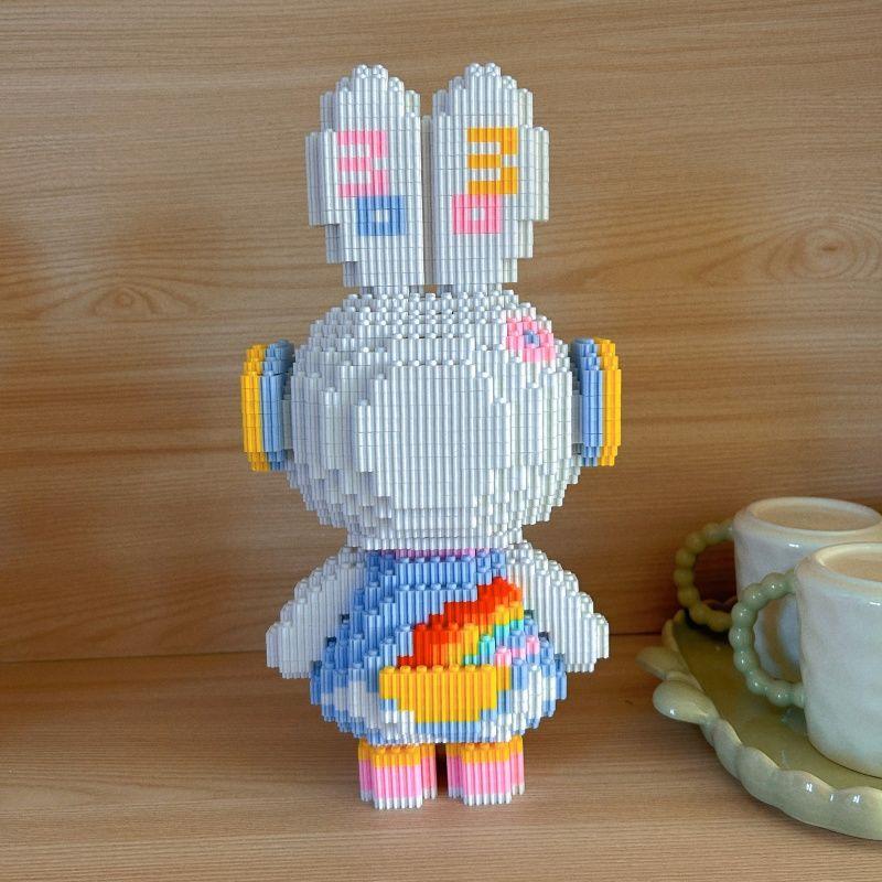 NEW 33CM DIY Mini Colorful Rabbit 3D Model with Light Building Block Assembly Toy Cute Small Particle Puzzle Ornaments Kids Gift