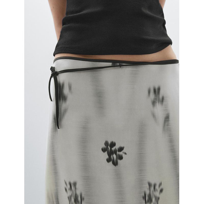 MD Summer Women's Clothing New Chinese Style Elegance Blooming Print Tied Waist Decoration over-the-Knee Skirt 5217897