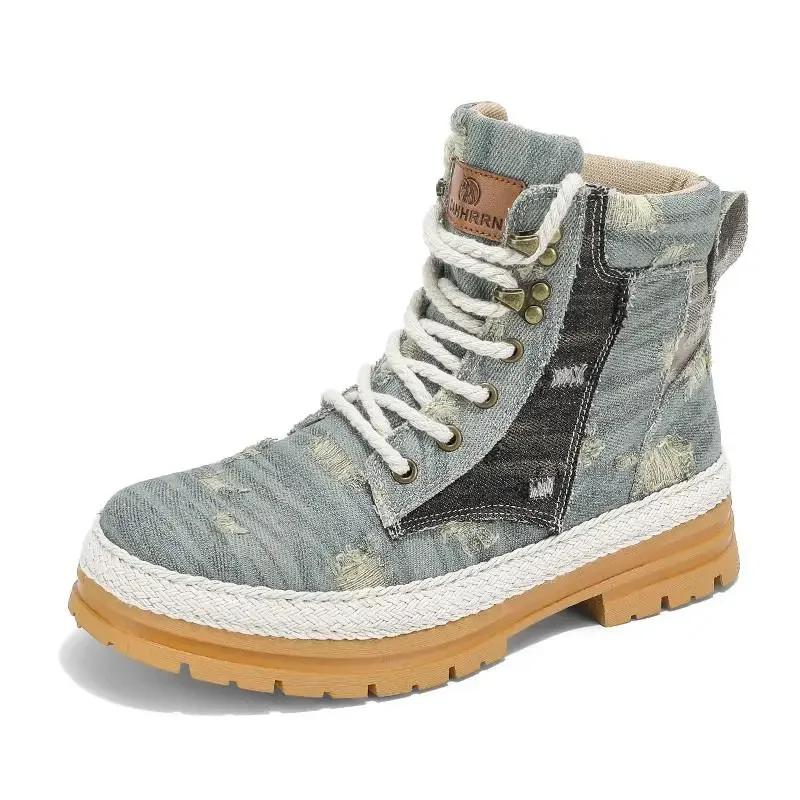 

Men s Ankle Boots Spring Autumn Denim Canvas Men Boots Luxury Brands Classic High Top Men Casual Shoes Outdoor Motorcycle Boots 44 небо синє кольору