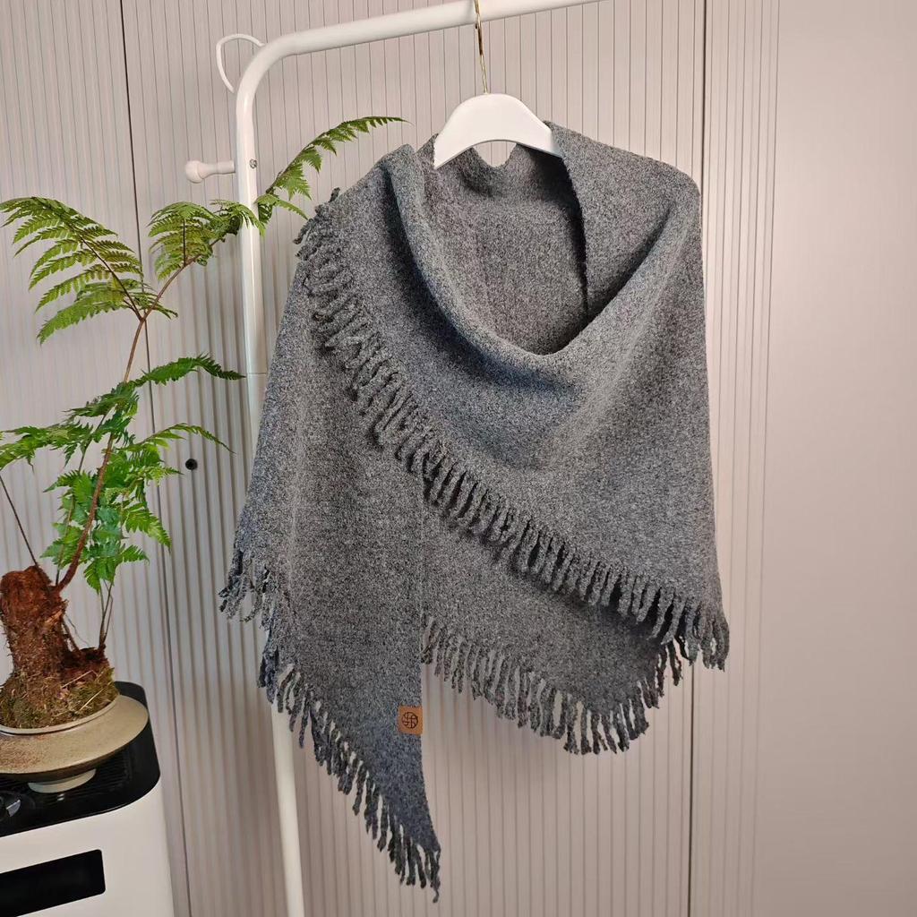 Women's High-End Thick Wool Knit Triangle Shawl - Warm, Versatile, Winter Cold-Proof for Air-Conditioned Rooms