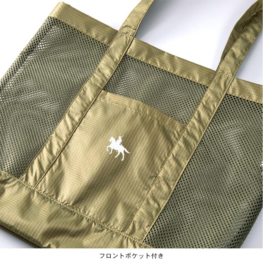 Date Masamune Mesh Tote Bag, Large (19L Capacity) with Pocket, Ripstop Fabric, Sendai Equestrian Statue Print, A4 Size, Lightweight, Perfect for Hot
