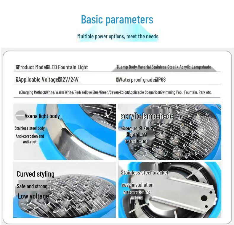 Stainless Steel Wall-Mounted Underwater LED Pool Light, 12V/24V, Remote Control