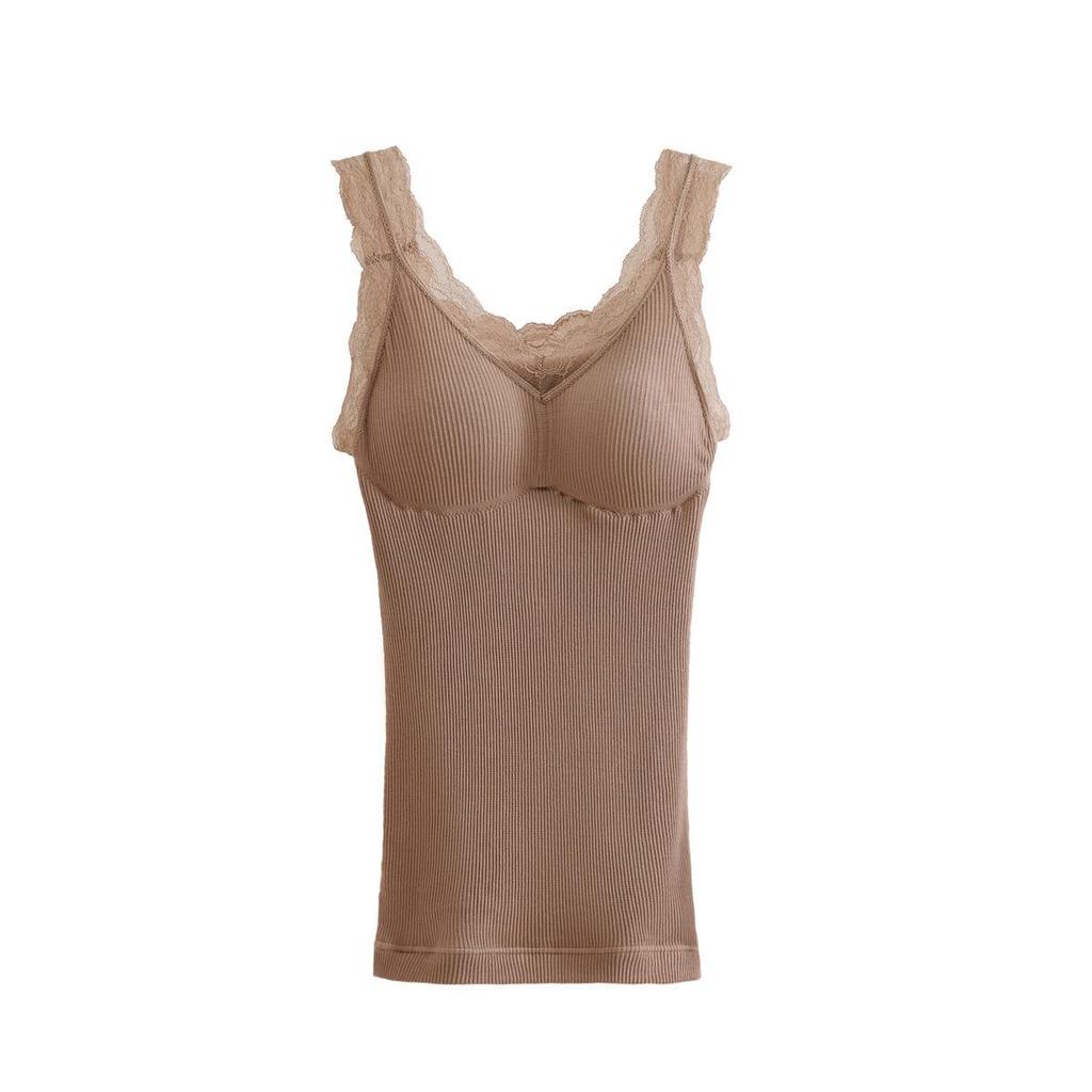 Women's Fleece-Lined Slim-Fit Lace Camisole with Chest Pads - Warm Vest