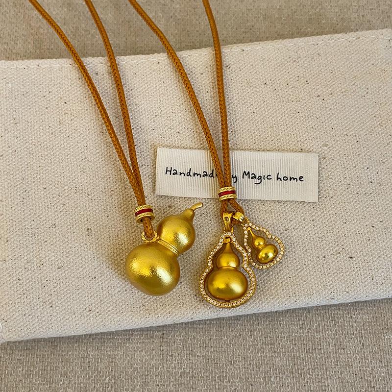 High Version Zircon Gourd Pendant Woven Rope Necklace Women'S Retro New Chinese Fashion Versatile Neck Chain Sweater Chain