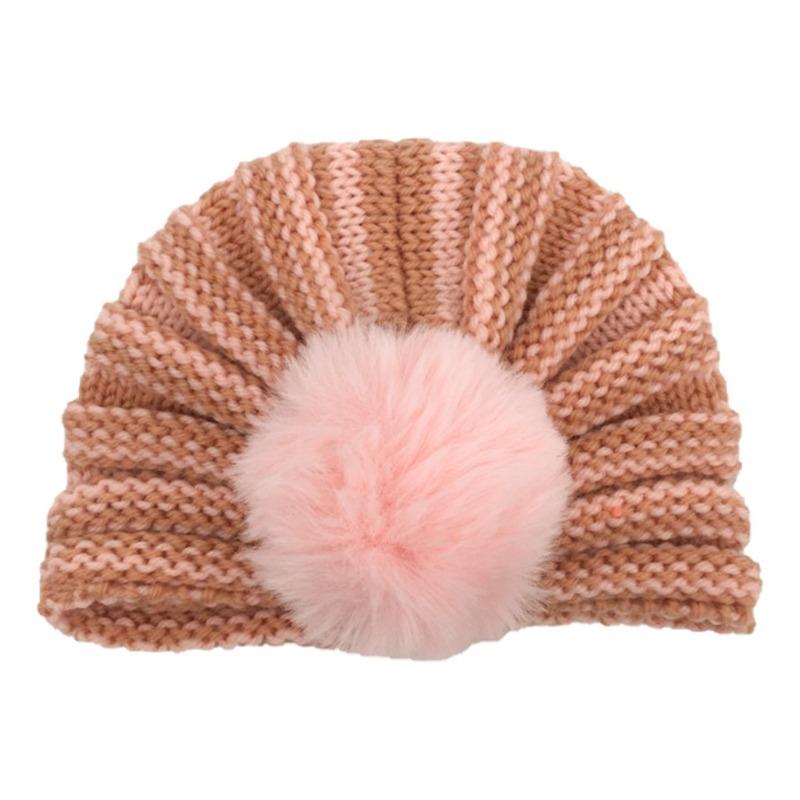 New Baby Wool Hat, Cute Warm Hairball Children's Hat, Autumn and Winter Baby Fontanelle Knitted Hat