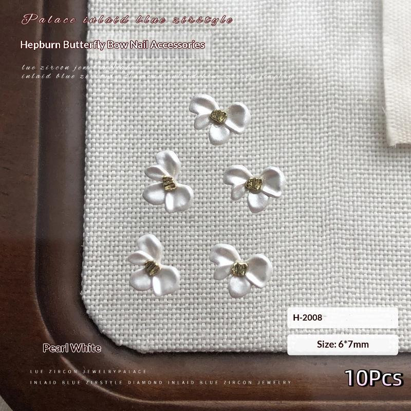 10Pcs Bowknot Nail Charms Metal Wine Red Black White Nail Rhinestone High Quality Stereoscopic Nail Decoration