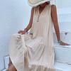 Summer Women Dress Sleeveless V Neck A-Line Knee-Length Solid Color