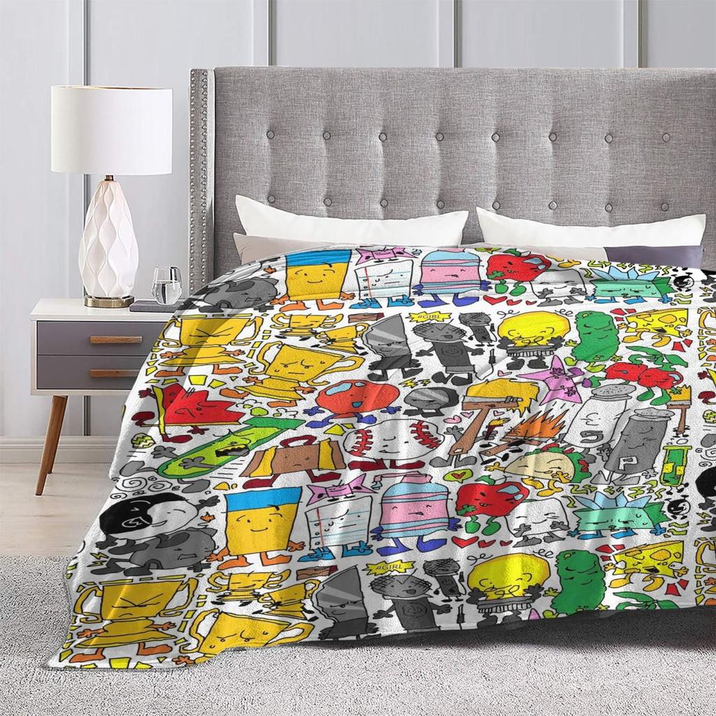 BFDI Inanimate All Characters Flannel Blanket Warm Soft Throw Blanket for Bedroom Decorative Funny Bedspread Sofa Bed Cover