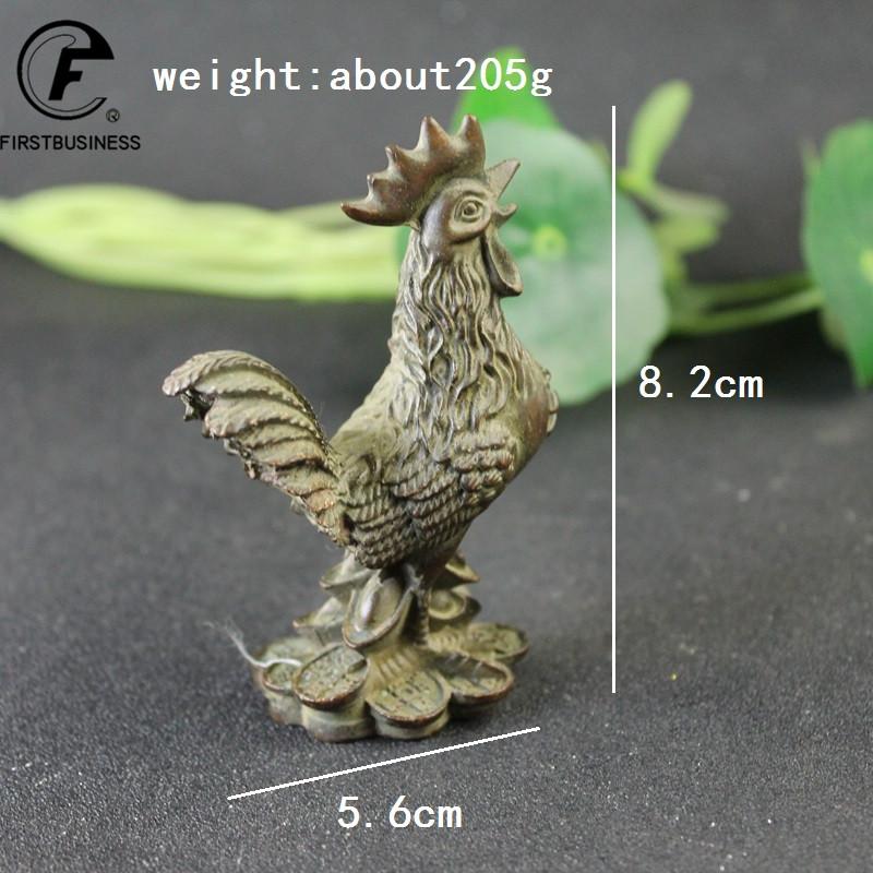 Antique Copper Blessing Cock Figurines Miniatures Desktop Ornament Vintage Lucky Animal Chicken Statue Decors Crafts Accessories