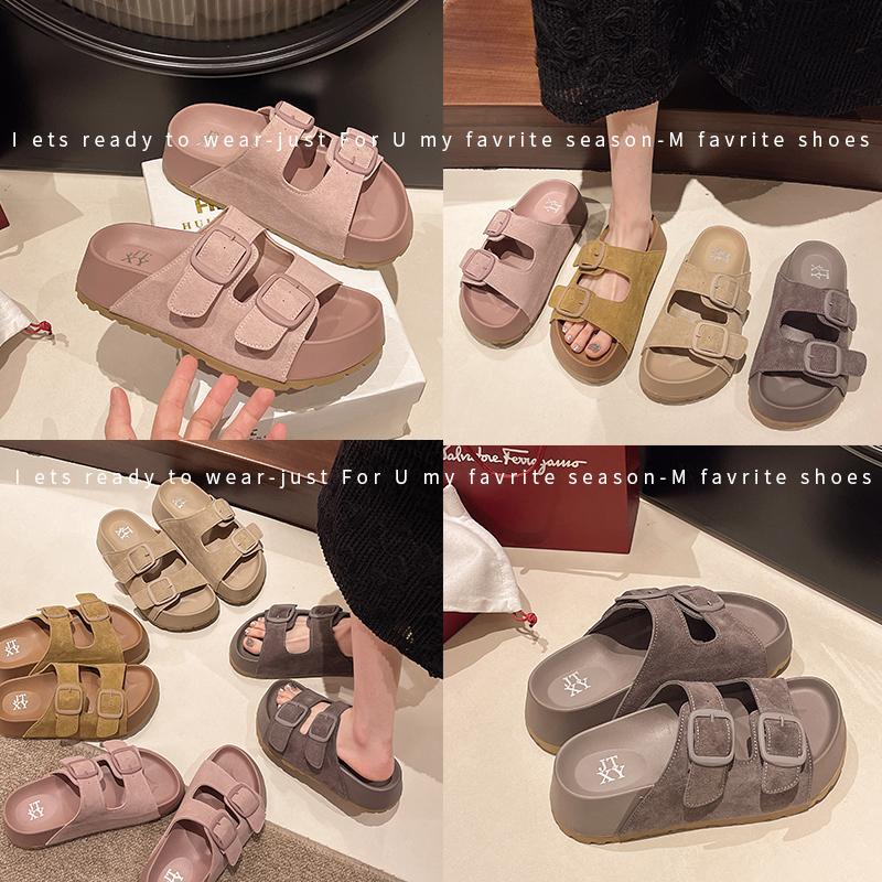 Fashion Smile Women Slippers Summer Casual Women Shoes Retro Trend With Buckle Slippers Comfortable Beach Slippers Round-headed Slippers