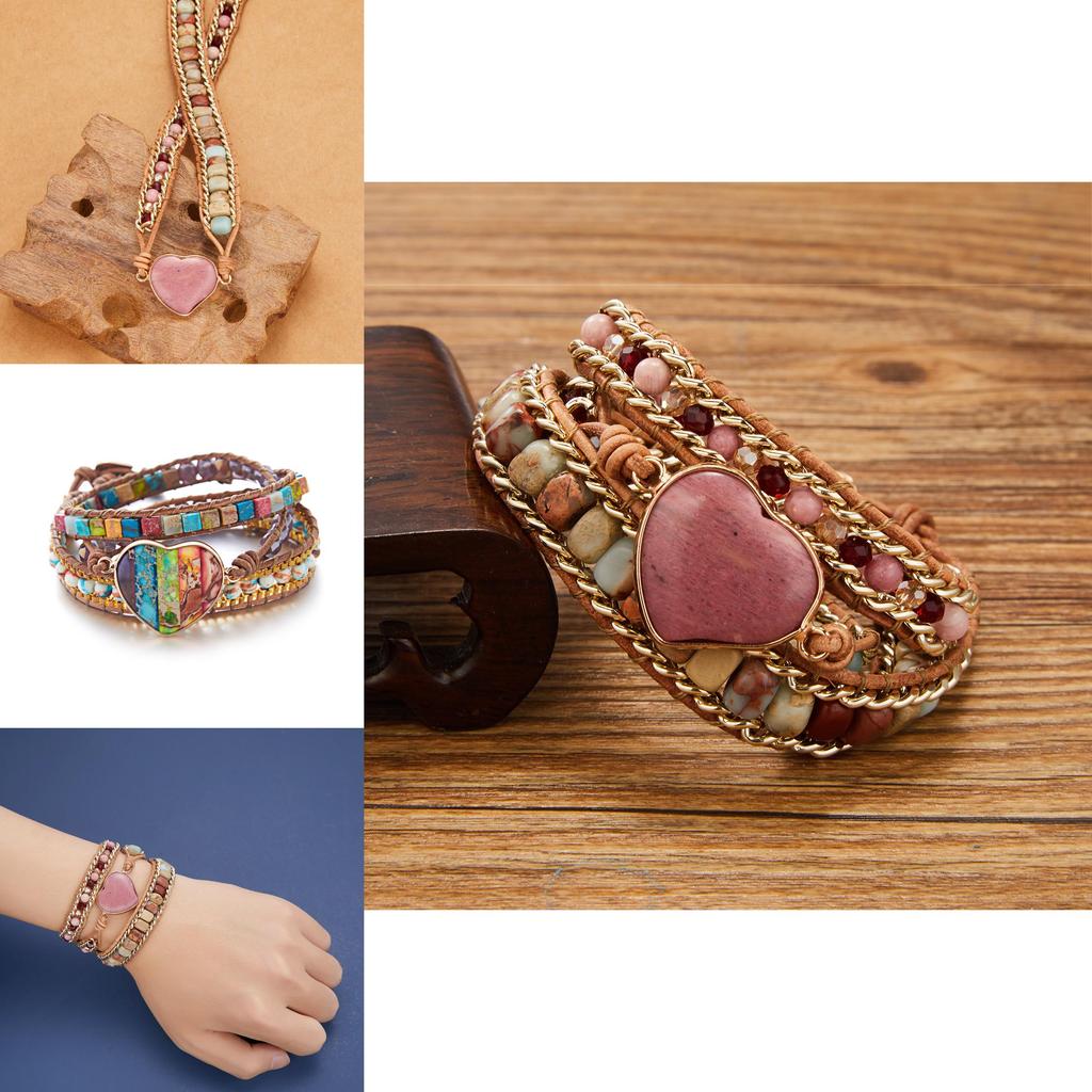 Three Layer Winding Leather Beaded Bracelet With Agate Stones For Women Gift