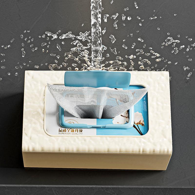 

Wall Mounted Water Ripple Texture PET Tissue Box Adhesive Toilet Paper Case Cream