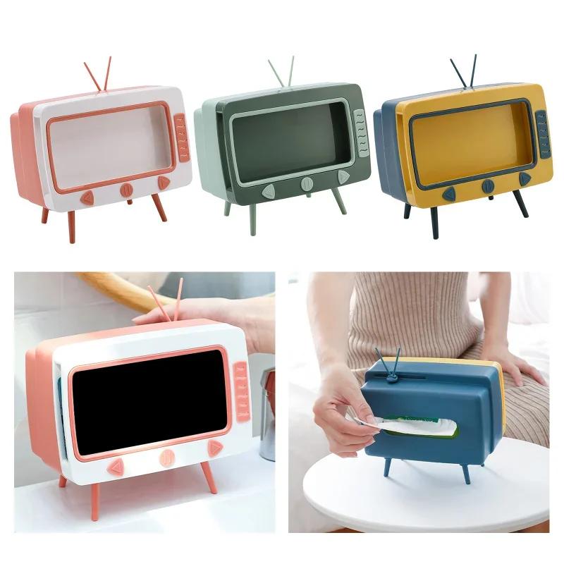 2 In 1 TV Shape Phone Stand Holder, Tissue Box Dispenser, Napkin Case Organizer