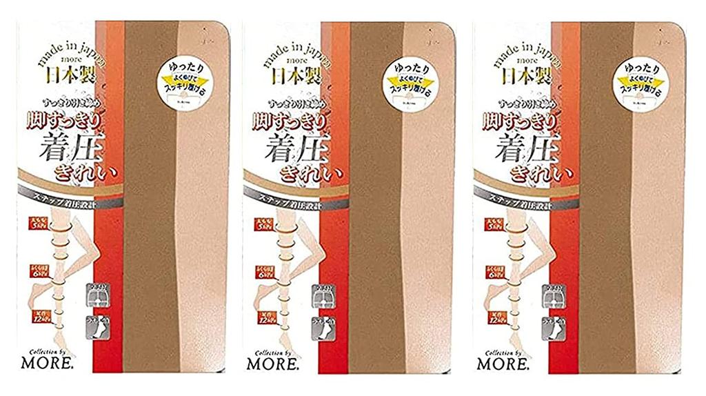 MORE Large Size Slimming Tightening Compression Stockings Stretchy Design Gusseted Reinforced Toes in Japan Large Size Almond Brown (More) 3L-4L (Made