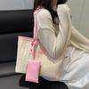 PU Weave Tote Bag Solid Color Beach Straw Handbag Simple Straw Shoulder Bag  Women