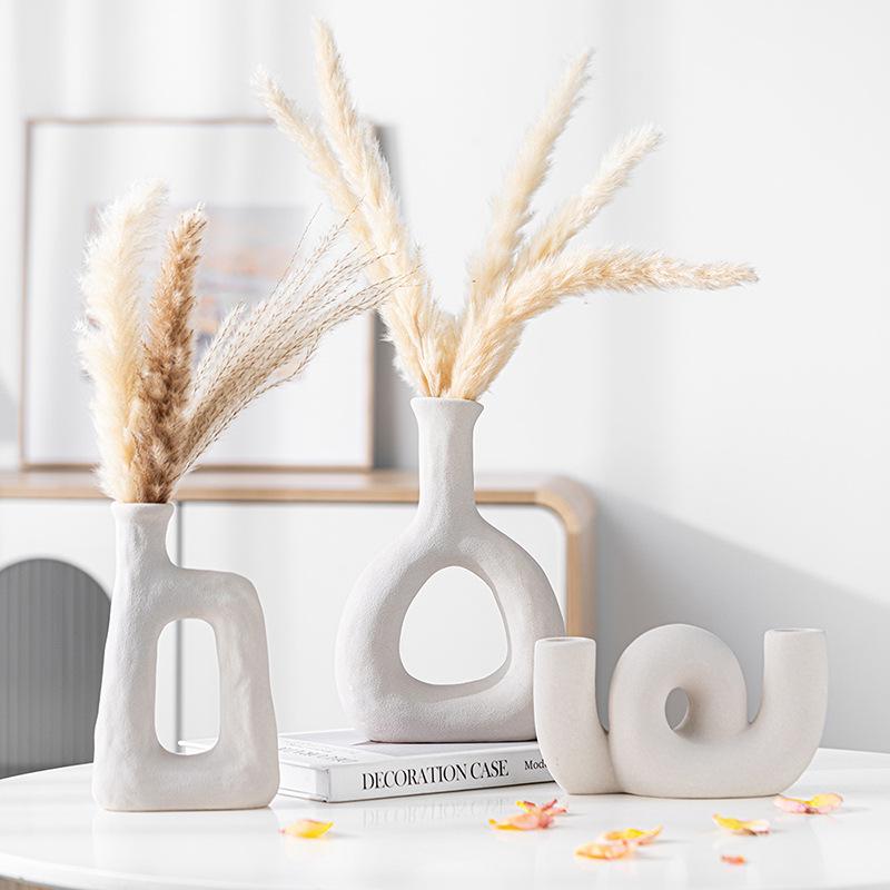 Special-Shaped Creative Small Mouth Flower Arrangement, Simple Ceramic Vase, High-End Home Desktop Decoration Ornament