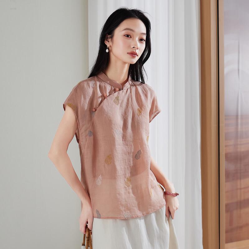 SOFSIL New Chinese Style Printed Ramie Shirt L