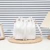 Bohemian Beige Straw Woven Bucket Crossbody Bag with Drawstring Closure Adjustable Leather Strap, Ideal for Beach Casual Daily