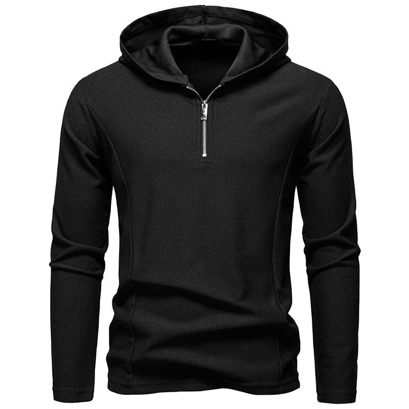 Men's Half-Zip Hooded Sweatshirt Casual Pullover for Men Autumn Winter Warm Textured Long Sleeve Hoodie Multi-Color Male Fashion Tops