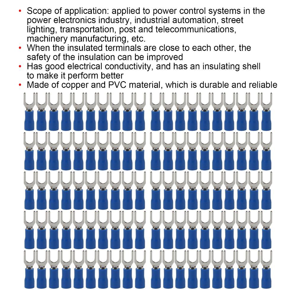 100PCS U Type U Type Electrical Crimp Terminal Blue Fork Terminals Automotive Wiring