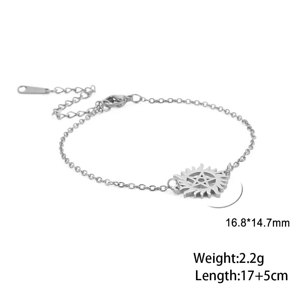 Teamer Stainless Steel Bracelet for Women Goddess Charms Pentagram Moon Wicca Jewelry Magic Pendant Pentacle Witch Amulet Gifts