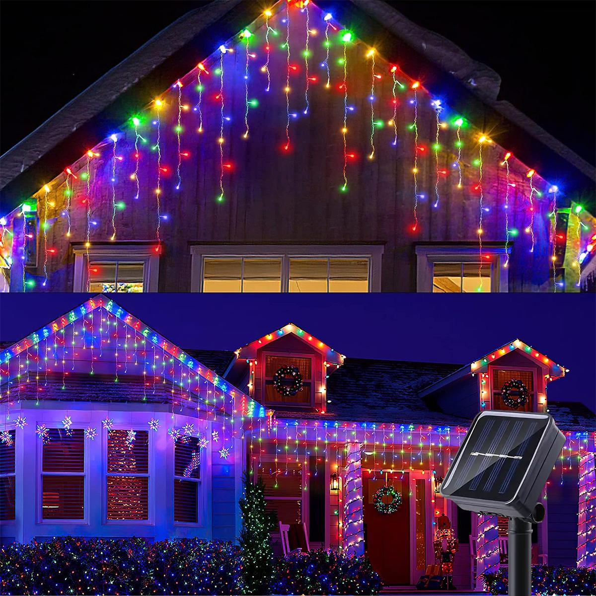 

1 шт. Светодиодная солнечная гирлянда-сосулька 7 м/23 фута Водонепроницаемый занавес для балкона, патио, двора, сада, вечеринки, уличный рождественский декор 3.5M 11.5Ft 96LEDS