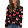 Women's Casual Round Neck Hollow,out Pullover Long Sleeve Valentine's Day Heart Print T,shirt Top