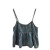 Elegance Casual Stylish Vest Short Denim Camisole V-neck Undershirt Layered Pleated Design Sense Ruffles Inner Wear Outside Sleeveless Tops Women