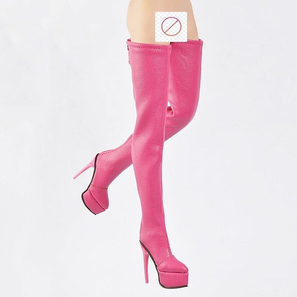 TOYBARJAPAN 1/6 Figure Accessories Rose Red Leather-Style High Heel Boots Compatible with TBLeague Figures Body and Head Not Included