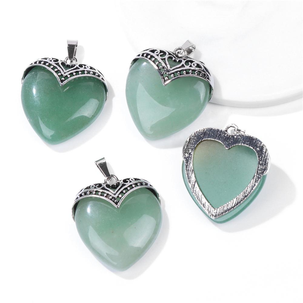 2pcs Natural Stone Heart Shape Necklace Pendant Healing Love Crystal Pendants Amethysts Charms Necklaces Jewelry Women 31*35MM