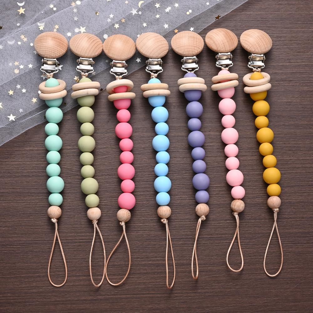 3Pcs Baby Anti-drop Chain Pacifier Clips Silicone Beads Handmade Toddler Teether Teething Chain Nipple Clip Chew Toys