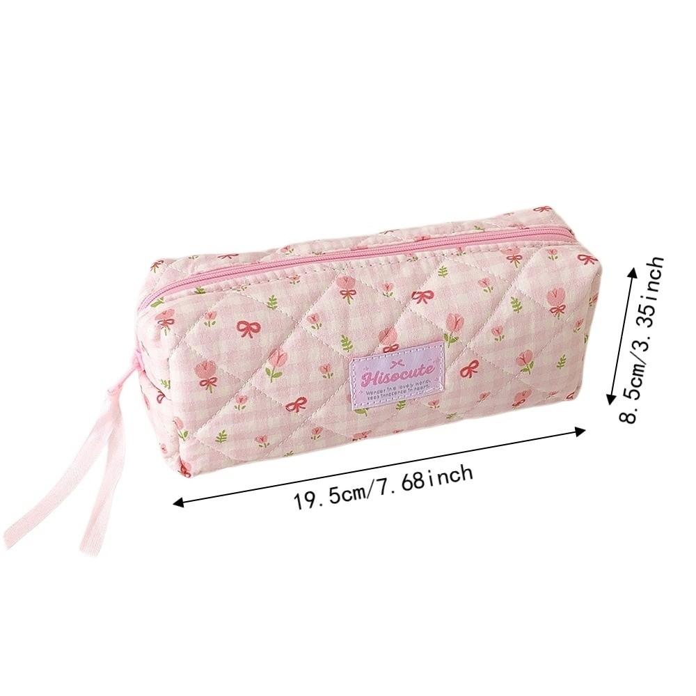 Bow Quilted Pencil Pouch Y2k Flower Pencil Case Desktop Storage Cloth Stationery Bag Student