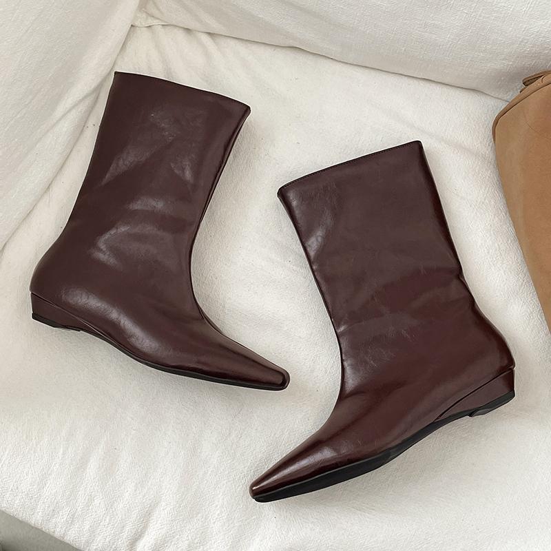 Autumn British Style Internal Elevation Women Ankle Boots Concise Square Toe Slip On Modern Short Botas Para Mujer