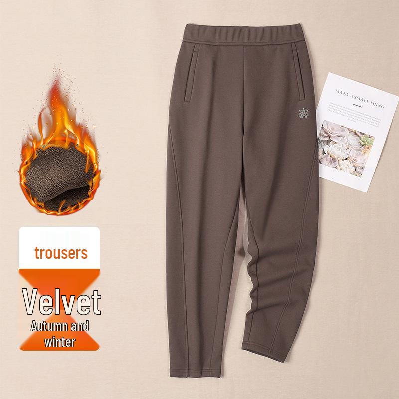 Blue Women's High-Waisted Fleece-Lined Sweatpants with Drawstring Ankle Cuffs, Petite Nine-Point Length, 2025 Edition.