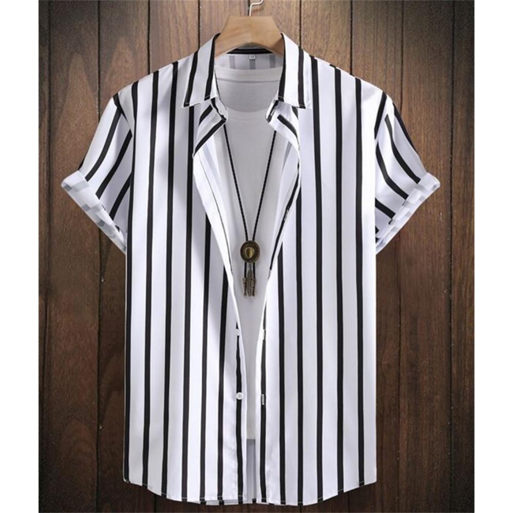 Summer Fashion 3D Print Striped Men's Shirts Basic GraphicsButton Short Sleeve Lapel Streetwear Hawaiian Blouse