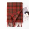 Women's 100% Wool Plaid Scarf - Korean Style, Autumn/Winter 2025, Long Tassel Shawl, Cold-Proof and Warm