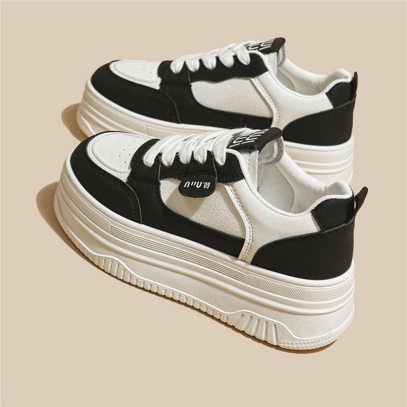 Leather small thick-soled muffin heightening board shoes women's shoes spring and summer new little white shoes casual sports shoes