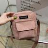 Women Corduroy Shoulder Bags Striped Cloth Fabric Handbags Casual Zip Tote Canvas Crossbody Bag Cute Shopping Bag for Ladies