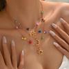 Bohemian Multi-Layer Gold Color Celestial Pendant Necklace with Colorful Stones Star & Moon Jewelry for Women