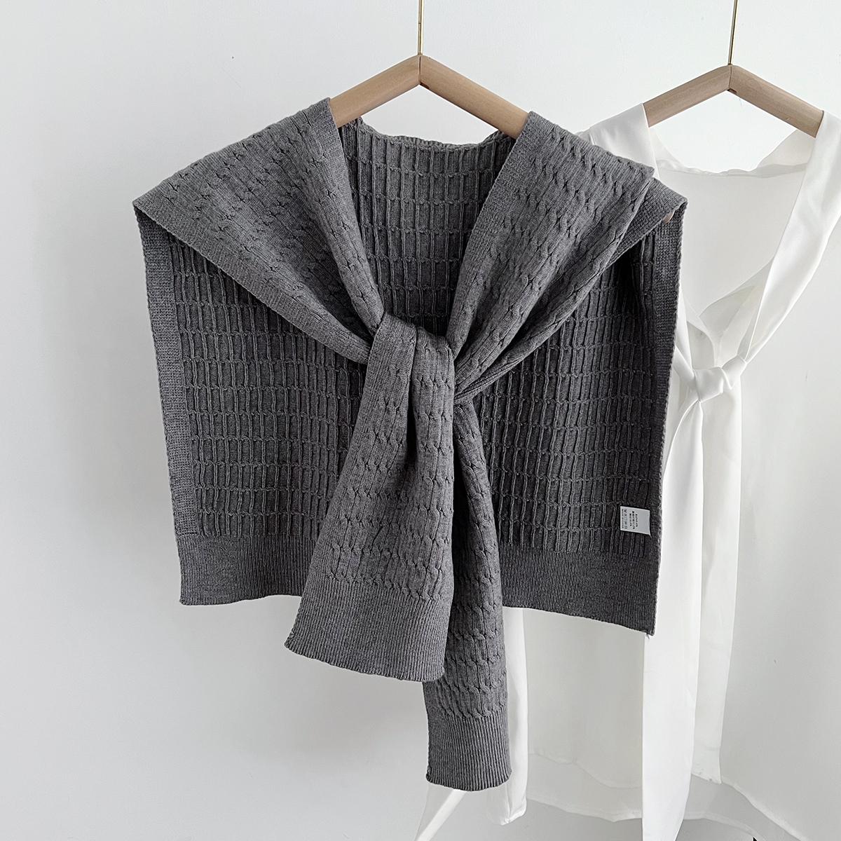 Mode Koreanischer Herbst Strickschal Damenbluse Schulter Falscher Kragen Cape Einfarbig Nackenschutz Schals Damen Winter Indoor black